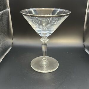 Gorgeous Vintage Martini Glass Etched Clear Crystal Trimmed in Platinum